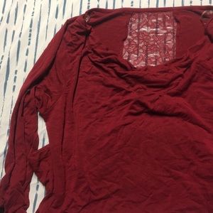Maroon 3/4 sleeve lace accent tunic